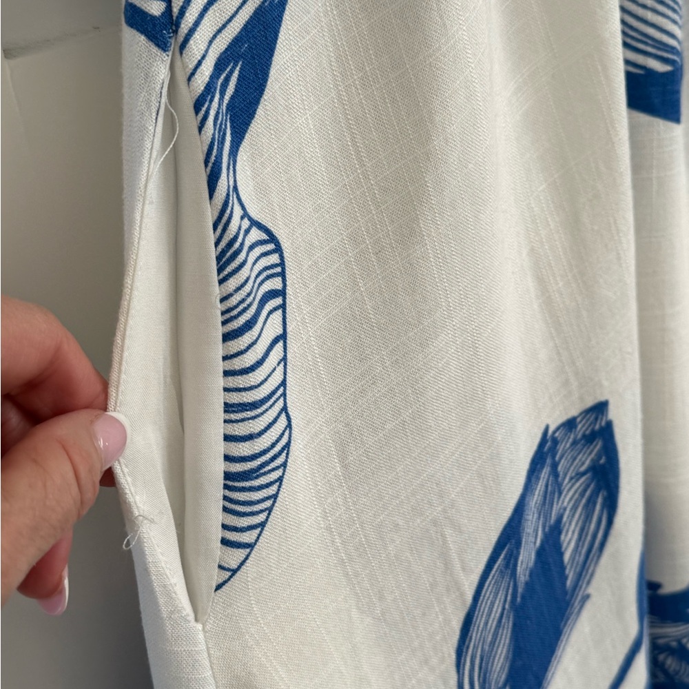 Blue White Floral Maxi Dress Linen Blend Boho Summer Sundress Pockets S - Picture 4 of 4